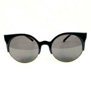 Retro Black & Gold Half Rim Cat Eye Sunglasses Round Black Polarized Lens  ES555